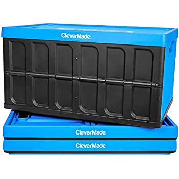 【中古】【輸入品 未使用】CleverMade 62L Collapsible Storage Bins with Lids - Folding Plastic Stackable Utility Crates カンマ Solid Wall CleverCrates カンマ 3 Pack カ