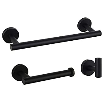 【中古】【輸入品 未使用】Bathroom Hardware Accessories Sets Black Matte SUS304 Stainless Steel Bath Shower Set 3-Pieces(Robe Hook Toilet Paper Holder Towel Bar)