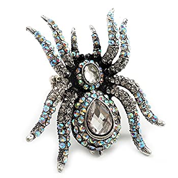 yÁzyAiEgpzOversized Clear Crystal Spider Stretch Cocktail Ring (Silver Tone)