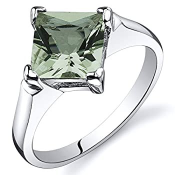【中古】【輸入品・未使用】Peora グリーンアメジスト 婚約指輪 スターリングシルバー クラシックデザイナーソリティア プリンセスカット 7mm 1.50カラット 快適フィット サ