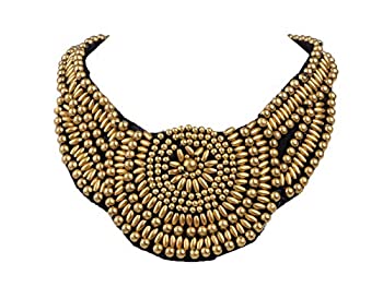 yÁzyAiEgpzTribal and Ethnic Inspired Chunky Aztec Sun Golden Beads Statement Necklace
