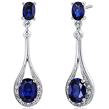 yÁzyAiEgpzCreated Blue Sapphire Dangle Earrings Sterling Silver 5.00 Carats