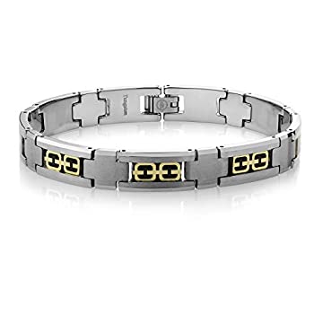 【中古】【輸入品・未使用】メンズ タングステンカーバイドブレスレット ブラックカーボンファイバー&ゴールドIPインレー