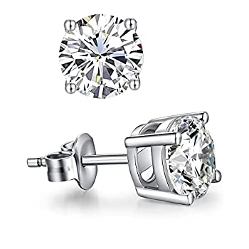 yÁzyAiEgpz14k White Gold Round Cut White Cubic Zirconia Stud Earrings%J}% 5mm