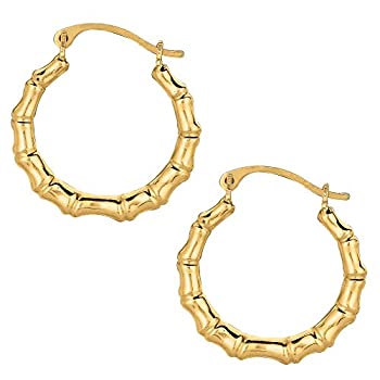 【中古】【輸入品・未使用】10k Yellow Gold Shiny Bamboo Round Hoop Earrings%カンマ% Diameter 18mm