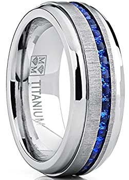 【中古】【輸入品 未使用】(V 1/2) - Ultimate Metals Co. Men 039 s Eternity Titanium Wedding Band Engagement Ring W/Blue Simulated Sapphire Cubic Zirconia Princess CZ