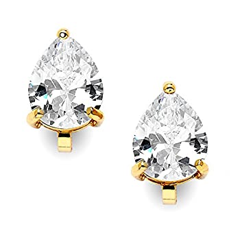 【中古】【輸入品・未使用】Mariell 2カラット クリップオンイヤリング 洋ナシ型キュービックジルコニアスタッド ソリティア 14Kイエローゴールドメッキ