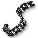 【中古】【輸入品・未使用】Masculineのメンズバイクチェーンブレスレットステンレススチールシルバーブラックツートンカラー高光沢(4)