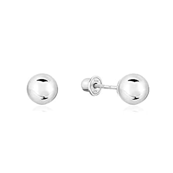 yÁzyAiEgpz14k White Gold Ball Stud Earrings with Secure Screw-backs