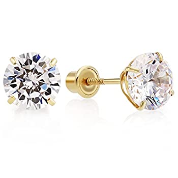 yÁzyAiEgpzArt and Molly Women's 14K Yellow Gold Cubic Zirconia Stud Earrings With Screw Backs (6Mm)