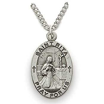 【中古】【輸入品・未使用】スターリングシルバー楕円形Saint Rita不可能の守護Cases Medal、3?/ 4インチ
