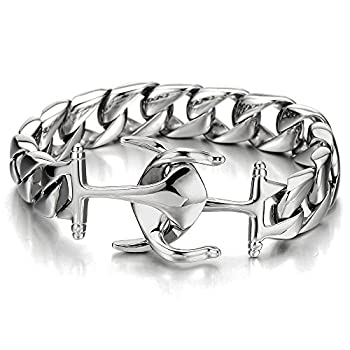 yÁzyAiEgpzExquisite Stainless Steel Mens Boys Marine Anchor Curb Chain Bangle Bracelet Silver Colour Polished