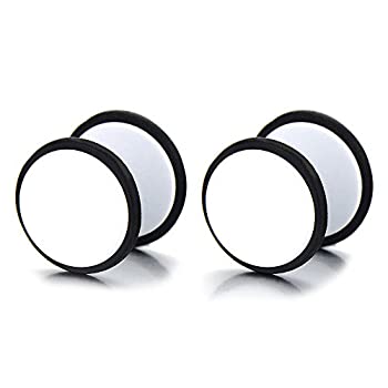 yÁzyAiEgpz(Wide:11MM) - 2pcs White Screw Stud Earrings Men Women%J}% Steel Cheater Fake Ear Plugs Gauges Illusion Tunnel