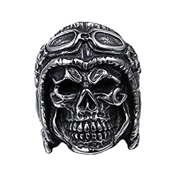 【中古】【輸入品・未使用】pamtierメンズステンレススチールヴィンテージ大きなスカルリングゴシックパンクパイロットデザインシルバーゴールド2トーン