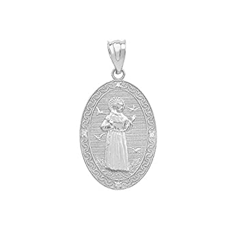 【中古】【輸入品・未使用】925スターリングシルバーSaint Francis of Assisi CZオーバルメダルチャームペンダント(スモール)