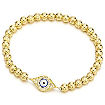 【中古】【輸入品 未使用】Gold Beads Bracelet for Women Girls Men with Cubic Zirconia Protection Evil Eye