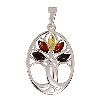 yÁzyAiEgpzSterling Silver and Baltic Multi Coloured Amber Pendant%_uNH[e%Tree Of Life%_uNH[e%