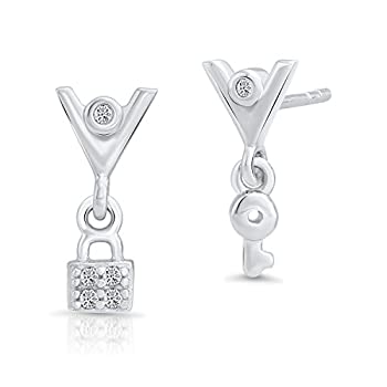 【中古】【輸入品・未使用】Tinyスターリングシルバーロックとキースタッドイヤリングキュービックジルコニア