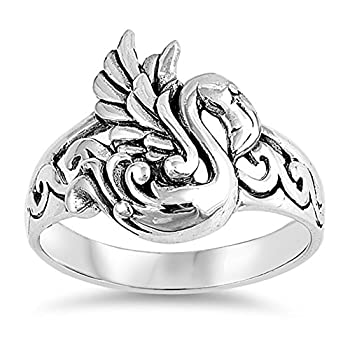 【中古】【輸入品・未使用】アンティーク調フィリグリースワン鳥フラミンゴリング。925スターリングシルバーバンドサイズ5???10