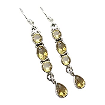 【中古】【輸入品・未使用】SilverStarJewel 925ソリッドシルバー 本物のシトリンピアス 4.8cm ストーンジュエリー
