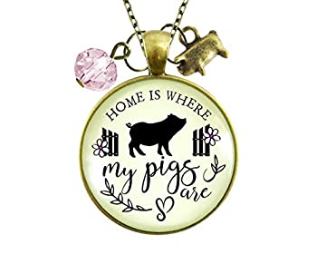 【中古】【輸入品・未使用】Gutsy Goodness 豚ネックレス Home is Where My Pigs are Farmer Girl インスピレーションジュエリー メタリック