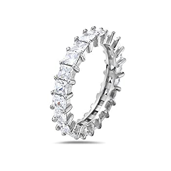 PORI JEWELERS 925スターリングシルバー 4mm スクエア CZ エタニティバンドリング シルバー