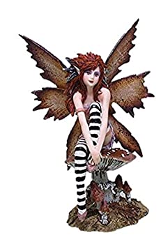 šۡ͢ʡ̤ѡ6.25 Inch Naughty Brown Fairy Sitting on Mushroom Statue Figurine by PTC [¹͢]