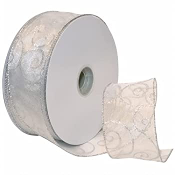 【中古】【輸入品・未使用】Morex Ribbon Swirl Wired Sheer Glitter Ribbon%カンマ% 2-1/2-Inch by 50-Yard Spool%カンマ% White/Silver by Morex Ribbon