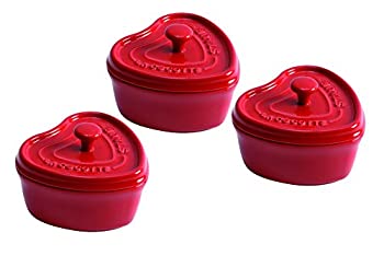 【中古】【輸入品・未使用】Staub Ceramic Heart Mini Cocotte 3-pc Set - Cherry