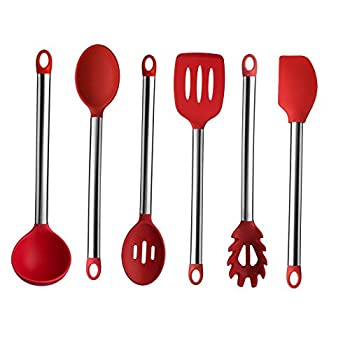 【中古】【輸入品・未使用】Culinary Edge シリコンとステンレススチールキッチン用品6点セット 12インチ レッド 48RED66