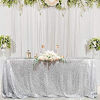 B-COOL 60%ダブルクォーテ%X102%ダブルクォーテ% rectangle Silver sequin tablecloth uniquely ceremony shimmer tablecloth