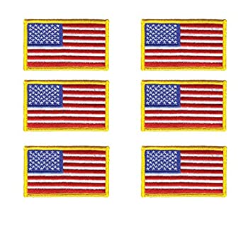 【中古】【輸入品・未使用】6枚パック - アメリカ国旗刺繍パッチ、ゴールドボーダー、アメリカ、アメリ..