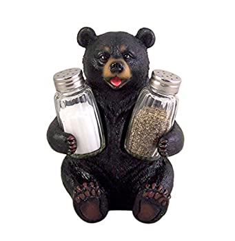 yÁzyAiEgpzSeason Beary Carefully Black Bear Salt and Pepper Shaker Holder 18cm (Shakers Included)