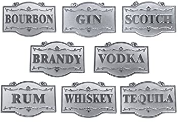 Amlong Plus Deluxe Set of Liquor Tags for Bottles or Decanters%カンマ% Silver Colour%カンマ% Set of 8 With Adjustable Chain Features (Bourbon