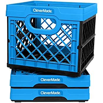 【中古】【輸入品 未使用】CleverMade Collapsible Milk Crates カンマ 25L Plastic Stackable Storage Bins CleverCrates Utility Folding Baskets Pack of 3 Blue 141［並
