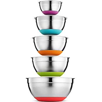 【中古】【輸入品・未使用】Klee 5ピース ステンレススチール カラフル ミキシングボウル ゴム底 5個セ..