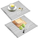 【中古】【輸入品・未使用】食器乾燥ラック 2パック ロールアップ乾燥ラック 折りたたみ式食器皿ホルダー 多目的シンク上ディッシュラック 防錆シリコン食器水切り器...