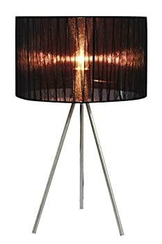 yÁzyAiEgpzSimple Designs LT2006-BLK Brushed Nickel Tripod Table Lamp with Pleated Silk Sheer Shade%J}% Black [sAi]