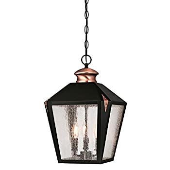 【中古】【輸入品 未使用】Westinghouse Lighting 6339100 Valley Forge Three-Light Outdoor Pendant カンマ Matte Black Finish with Washed Copper Accents and Clear See