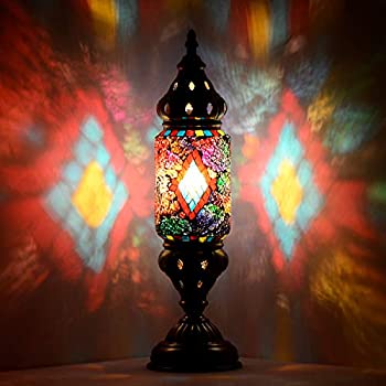 【中古】【輸入品・未使用】Marrakech Turkish Desk Lamp Handmade Mosaic Glass Table Lamp Moroccan Lantern Tiffany Style Decorative Night Lights with Black Diamond