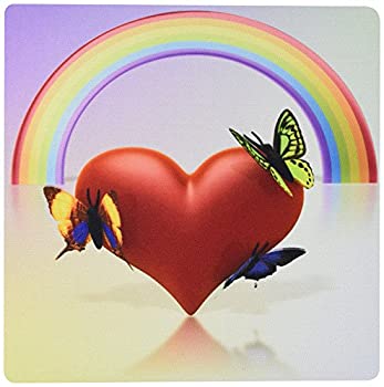【中古】【輸入品・未使用】3dRose LLC 8 x 8 x 0.25 Inches Mouse Pad%カンマ% Rainbow Heart Heart with Three Beautiful Butterflies A Rainbow And Pastel Background Art