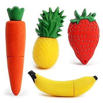 【中古】【輸入品・未使用】LEIZHAN USB Flash Drive 4pcs 16GB USB Stick USB 2.0 Cute Gift USB Flash Drive Pendrive Memory Stick U Disk(Pineapple Carrot Banana Stra