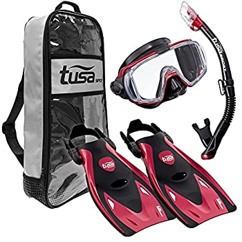 【中古】【輸入品・未使用】TUSA Sport Adult Black Series Visio Tri-Ex Mask%カンマ% Dry Snorkel%カンマ% and Fins Travel Set%カンマ% Black/Metallic Red%カンマ% Large 141[並行