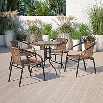 šۡ͢ʡ̤ѡFlash Furniture 4 Pk. Medium Brown Rattan Indoor-Outdoor Restaurant Stack Chair 141¹͢