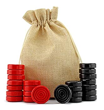 【中古】【輸入品 未使用】(Red Black) - Classic Stackable Wooden Checkers (24 pieces) With Drawstring Cloth Storage Bag