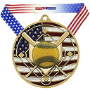 【中古】【輸入品・未使用】ゴールド、シルバーまたはブロンズPatrioticソフトボールMedals???Come withレッド、ホワイト、ブルーアメリカ国旗Vネックリボン???2.75インチWi