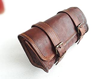 yÁzyAiEgpzVintage Motorcycle Genuine Goat Leather 2 Strap Buckle Closure Tool Brown Bag Quick Release Clasp REINFORCED for handlebars%J}%Forks%J