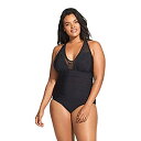 【中古】【輸入品・未使用】Speedo Vネックメッシュワンピース。 22 ブラック