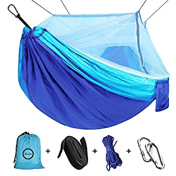 【中古】【輸入品・未使用】Single & Double Camping Hammock シングル＆ダブルキャンプハンモック蚊帳付き 150x280cm [並行輸入品]