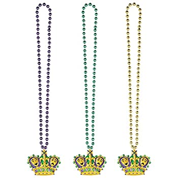 yÁzyAiEgpz(Large Crown) - Amscan Large Mardi Gras Crowns Bead Necklace Costume Party Accessory%J}% Plastic%J}% 100cm (Colour May Vary)